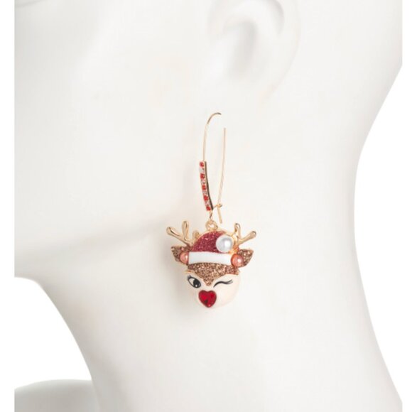 NWT BETSEY JOHNSON WINKING REINDEER EARRINGS HOLIDAY CHRISTMAS - Picture 4 of 5